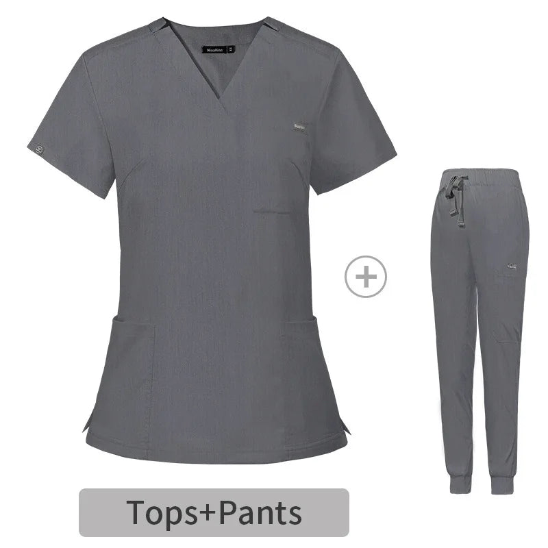 Women's V-Neck Medical Scrub Set – Short Sleeve Uniform for Nurses, Doctors, ICU, Veterinary & Beauty Staff