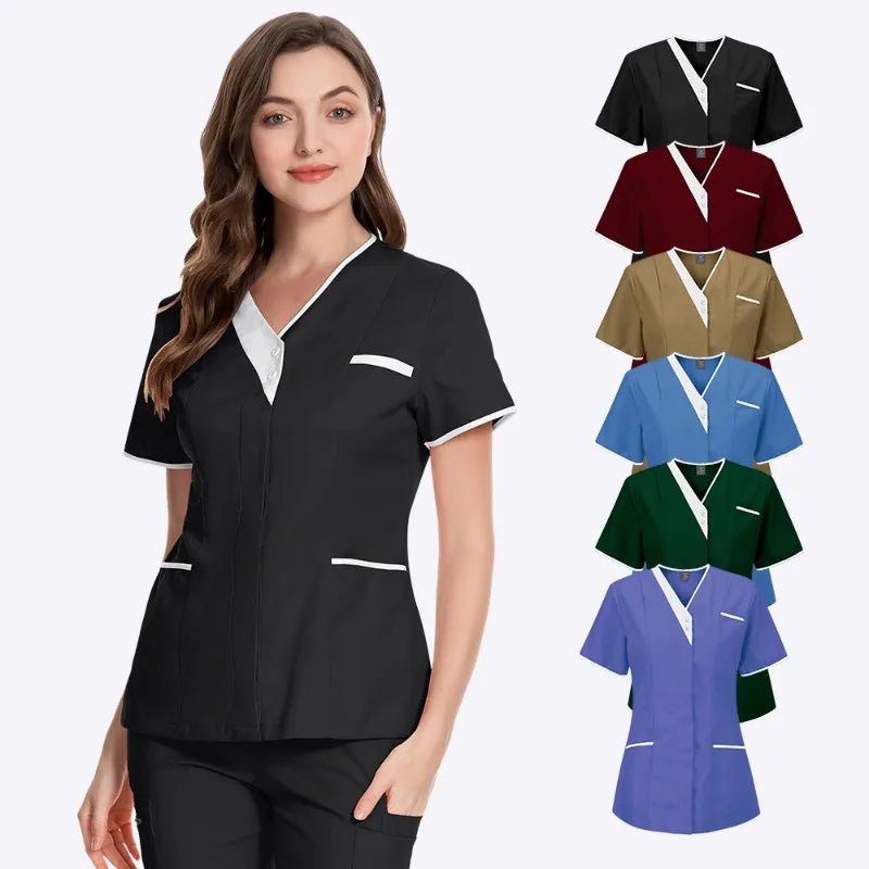 Cotton V-Neck Short Sleeve Surgical Gowns for Women – Clinic & Salon Uniforms