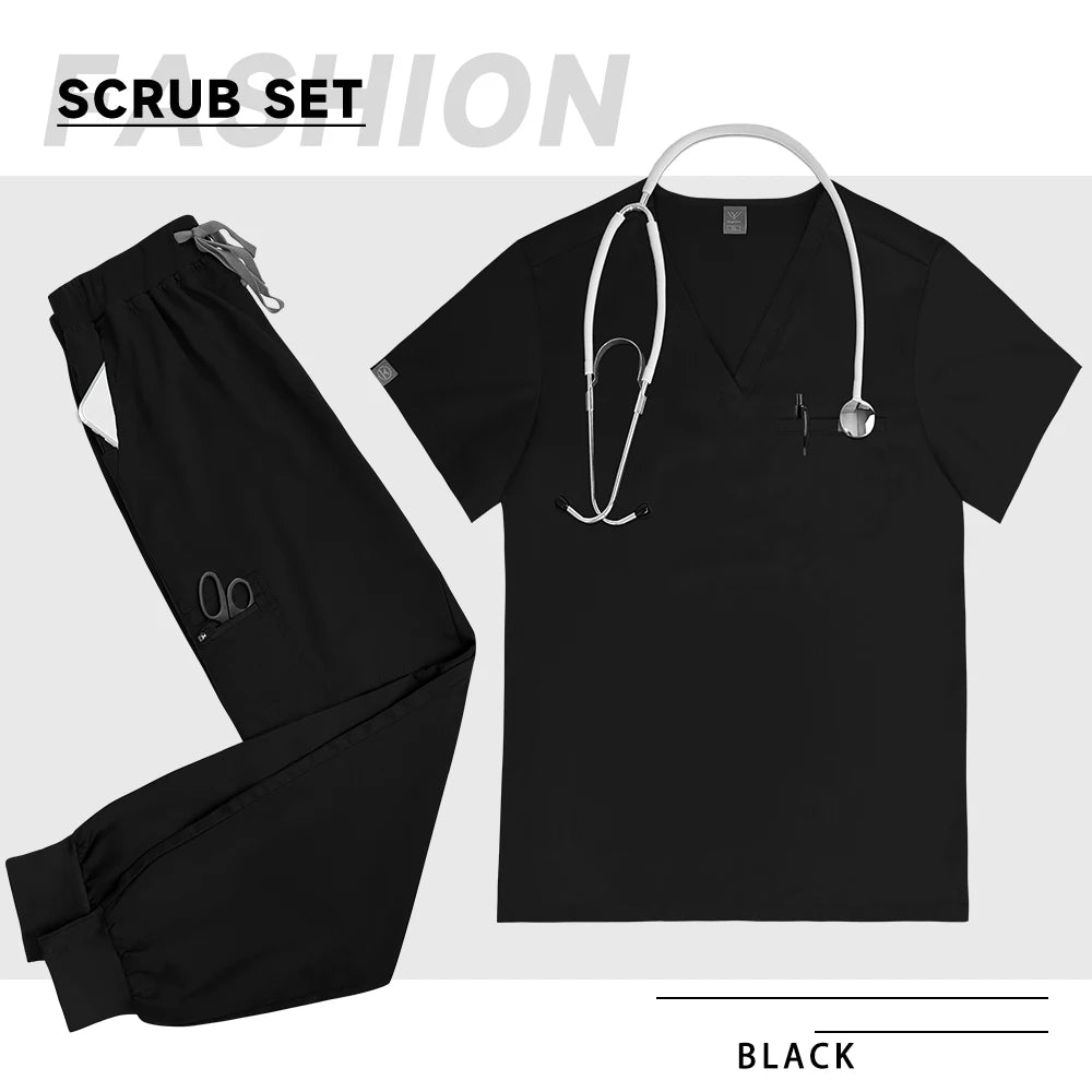 High-Quality V-Neck Medical Scrub Set with Pockets for Men & Women