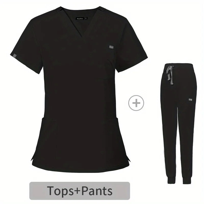 Women's V-Neck Medical Scrub Set – Short Sleeve Uniform for Nurses, Doctors, ICU, Veterinary & Beauty Staff