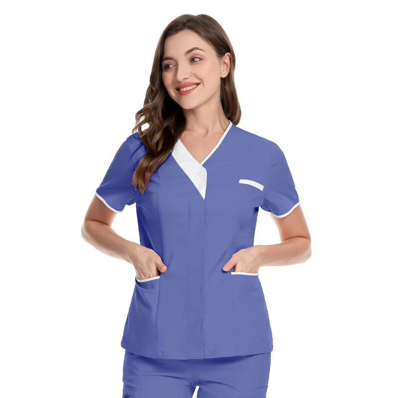 Cotton V-Neck Short Sleeve Surgical Gowns for Women – Clinic & Salon Uniforms