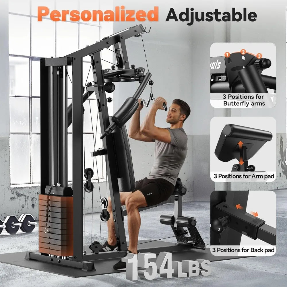 Home Gym Workout Station with 154 lbs Weight Stack – Full Body Training Equipment with Pulley System