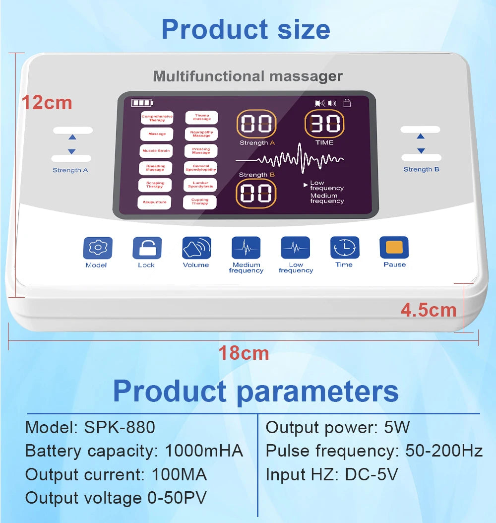 12-Mode TENS & EMS Muscle Stimulator – Electronic Pulse Massager Therapy Device