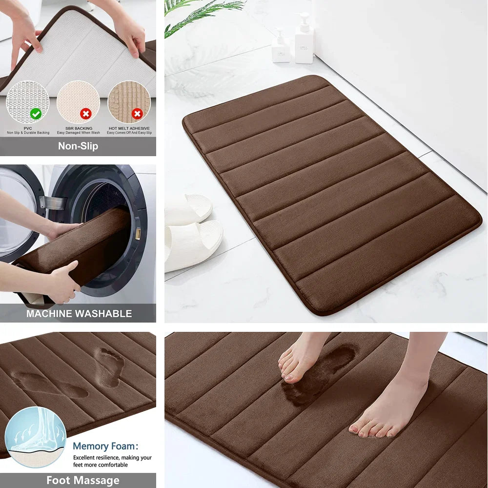 3-Piece Non-Slip Memory Foam Bath Mat Set – Soft, Quick-Dry Bathroom Rugs, Machine Washable