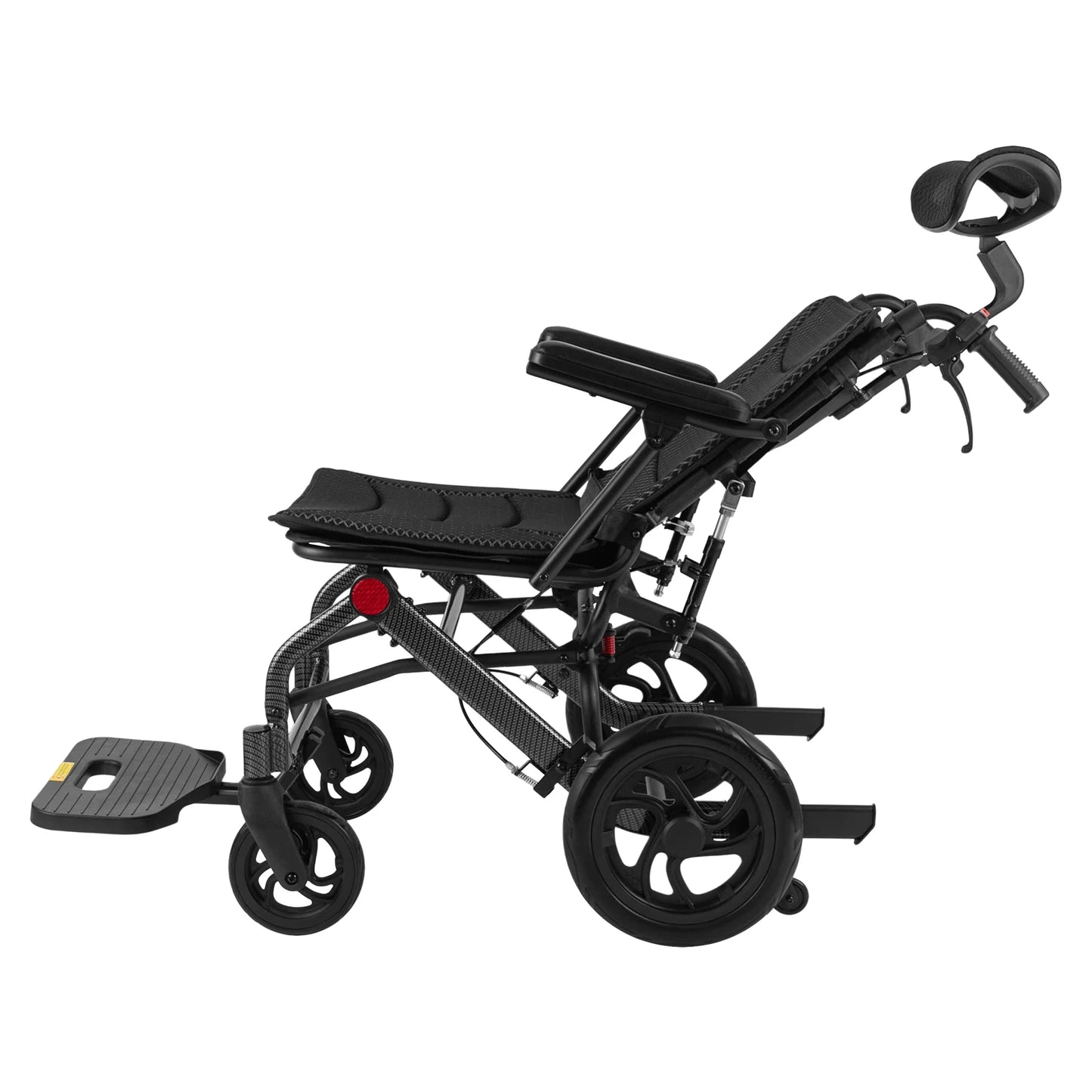 Super Lightweight Reclining Travel Wheelchair – Portable Folding Transport Chair with Adjustable Headrest for Seniors