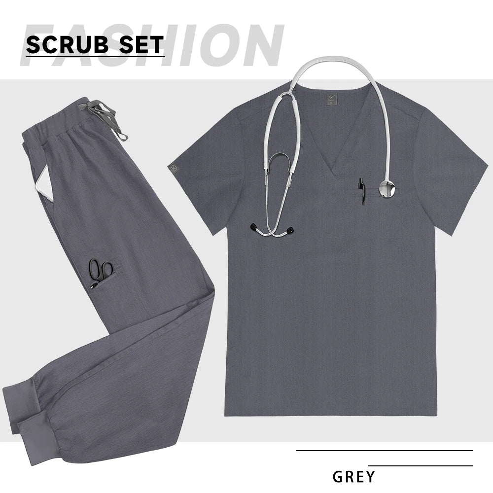 High-Quality V-Neck Medical Scrub Set with Pockets for Men & Women