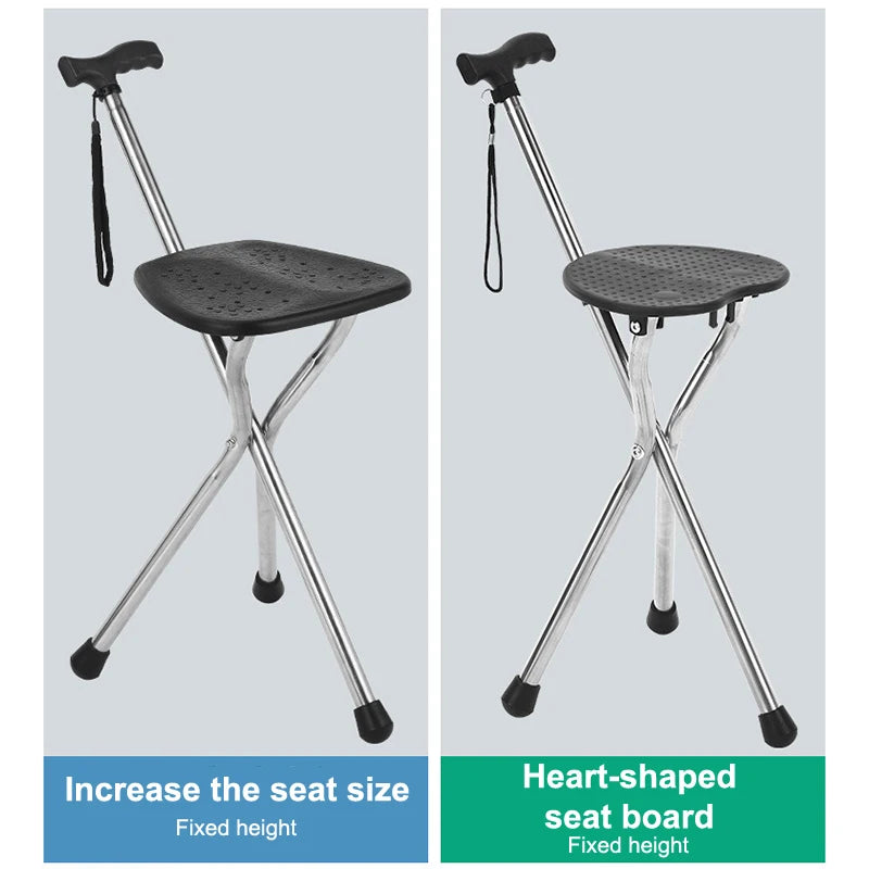 Telescopic Folding Crutch Chair – Three-Legged Walking Stick & Cane Stool for Elderly Stability