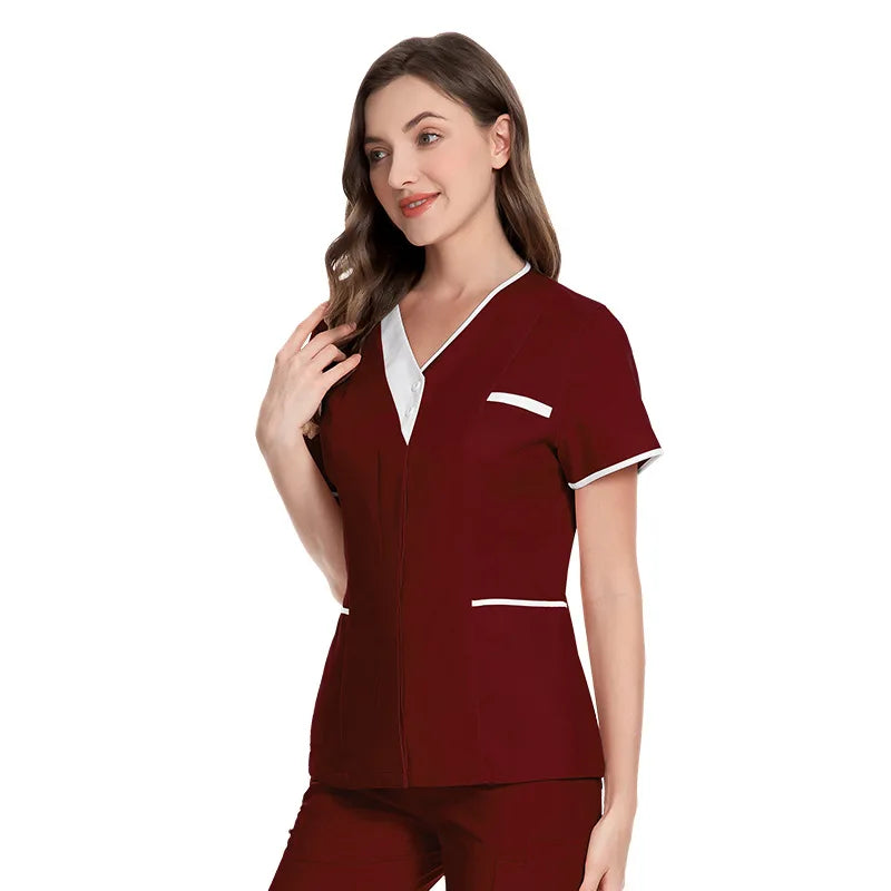 Cotton V-Neck Short Sleeve Surgical Gowns for Women – Clinic & Salon Uniforms