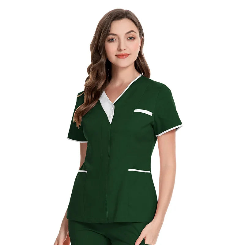 Cotton V-Neck Short Sleeve Surgical Gowns for Women – Clinic & Salon Uniforms