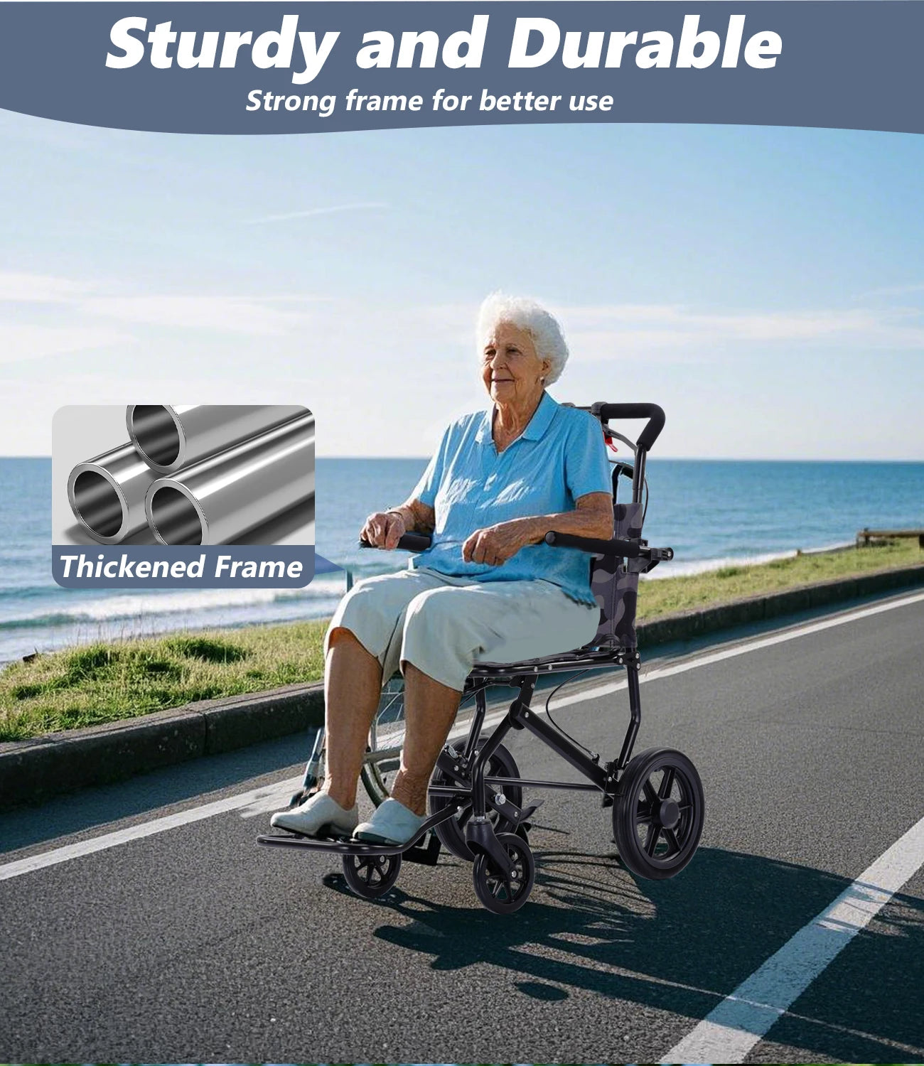 Lightweight Adult Push Wheelchair – Ultralight Aluminum Folding Transport Chair, Airline Approved, Safe & Stable