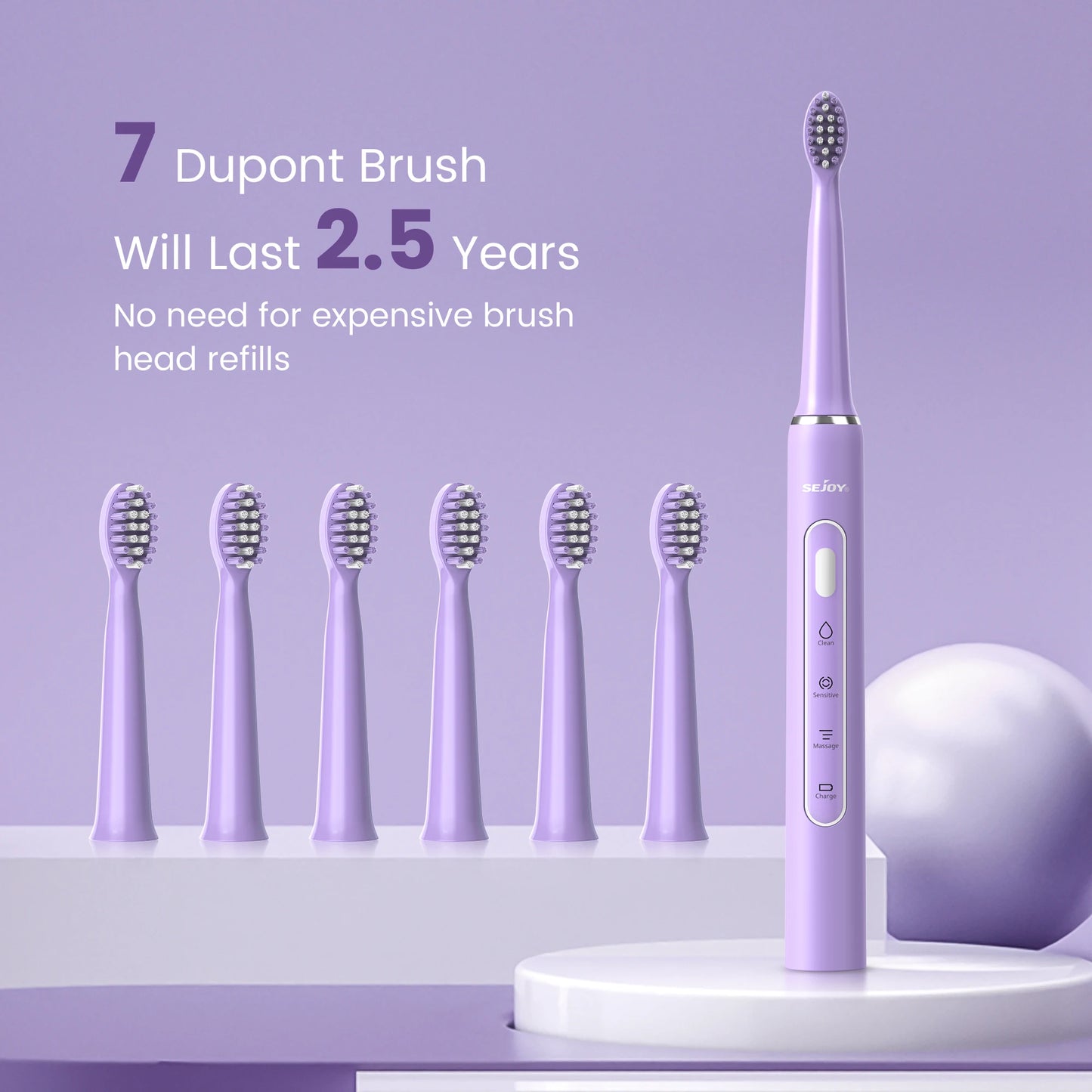 SEJOY Sonic Electric Toothbrush – Smart Rechargeable Toothbrush with 3 Modes, IPX7 Waterproof, for Deep Oral Cleaning