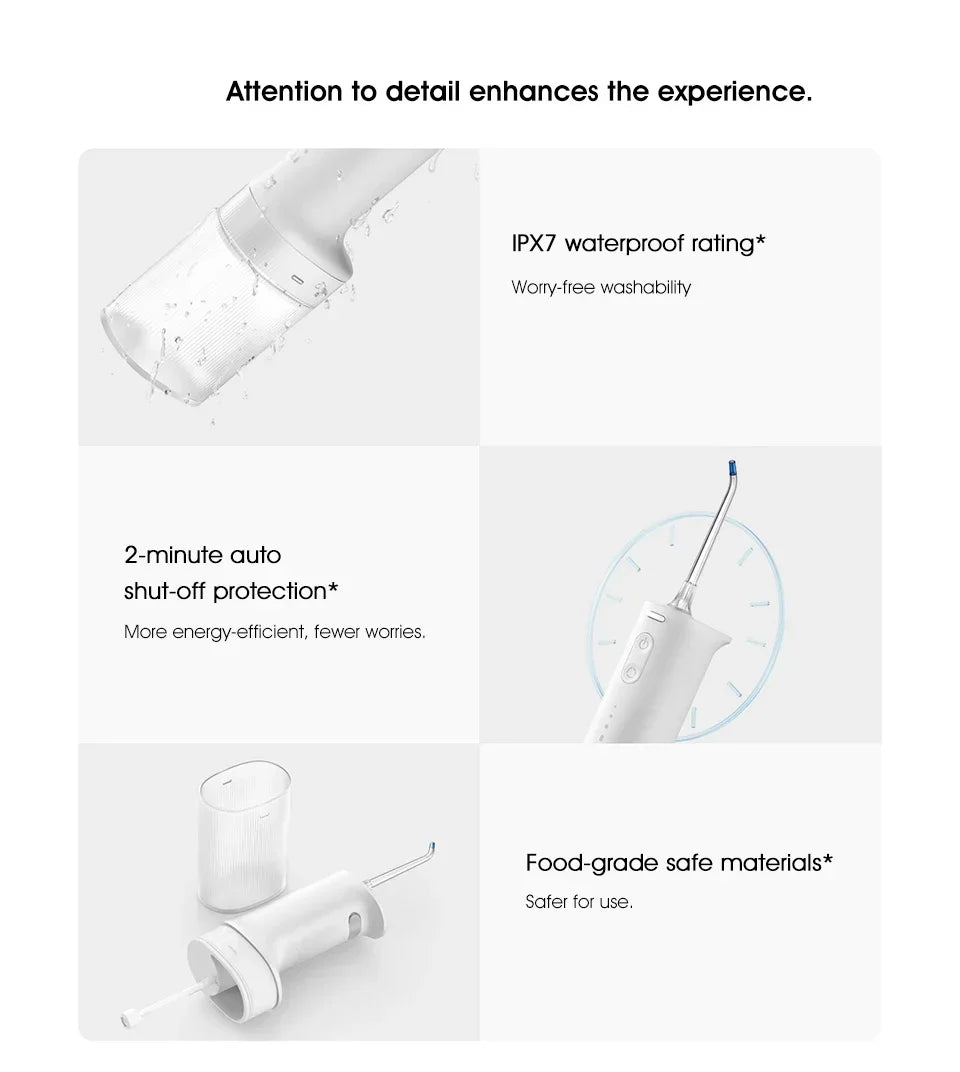 Xiaomi Mijia Portable Oral Irrigator 2 – USB Rechargeable Water Flosser (200 ml, 4 Modes, 4 Nozzles)