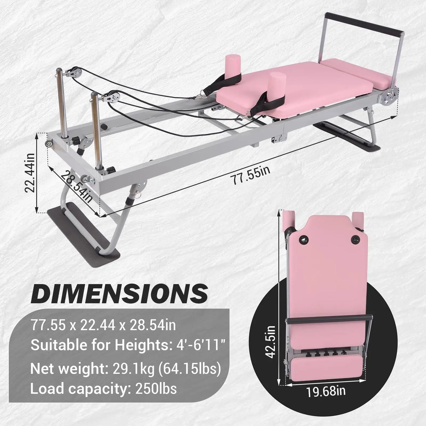 Foldable Pilates Reformer Machine – Home & Gym Equipment for Beginners & Advanced (Up to 250 lbs)