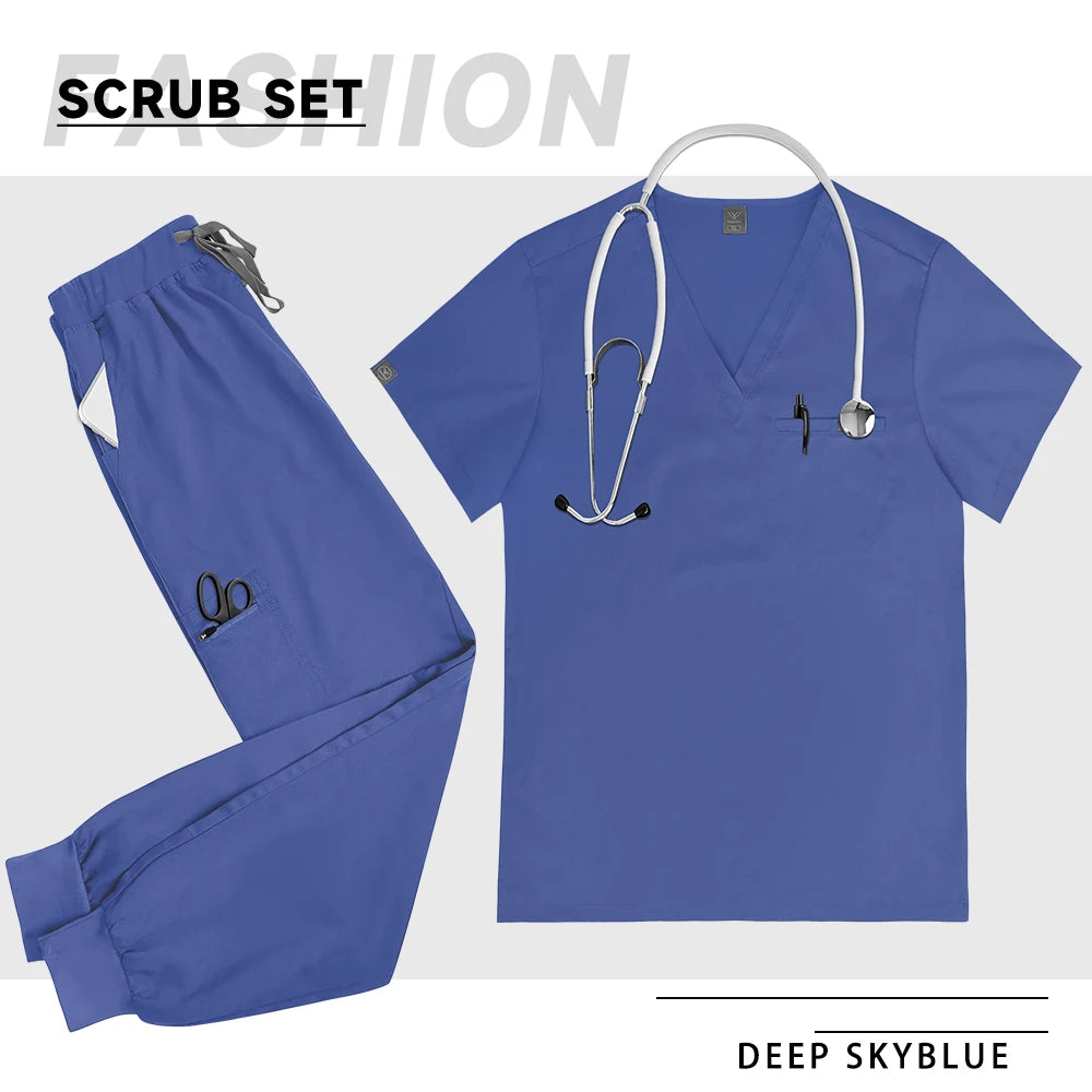 High-Quality V-Neck Medical Scrub Set with Pockets for Men & Women