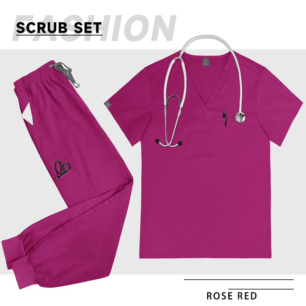 High-Quality V-Neck Medical Scrub Set with Pockets for Men & Women