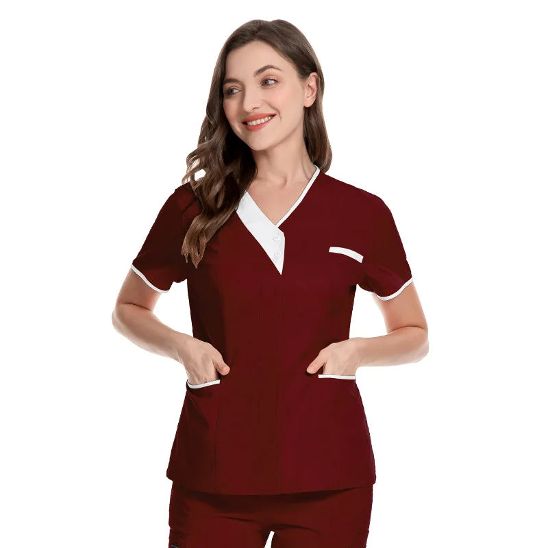 Cotton V-Neck Short Sleeve Surgical Gowns for Women – Clinic & Salon Uniforms