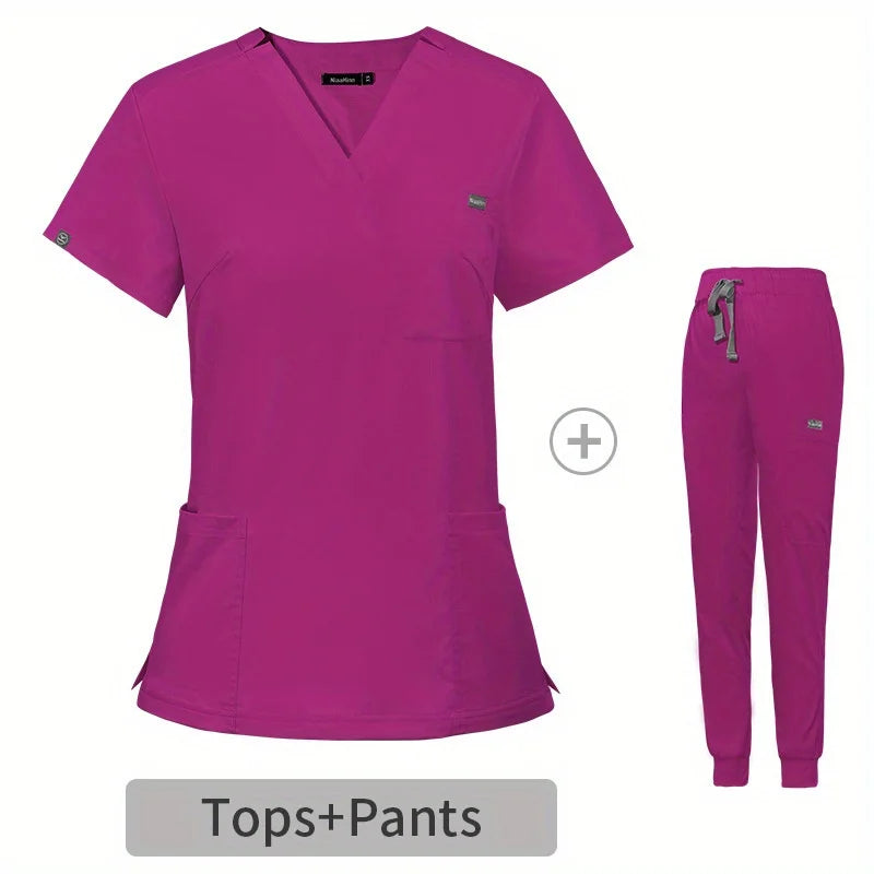 Women's V-Neck Medical Scrub Set – Short Sleeve Uniform for Nurses, Doctors, ICU, Veterinary & Beauty Staff