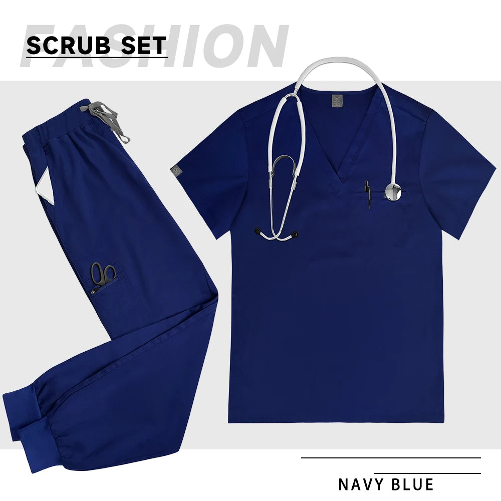 High-Quality V-Neck Medical Scrub Set with Pockets for Men & Women