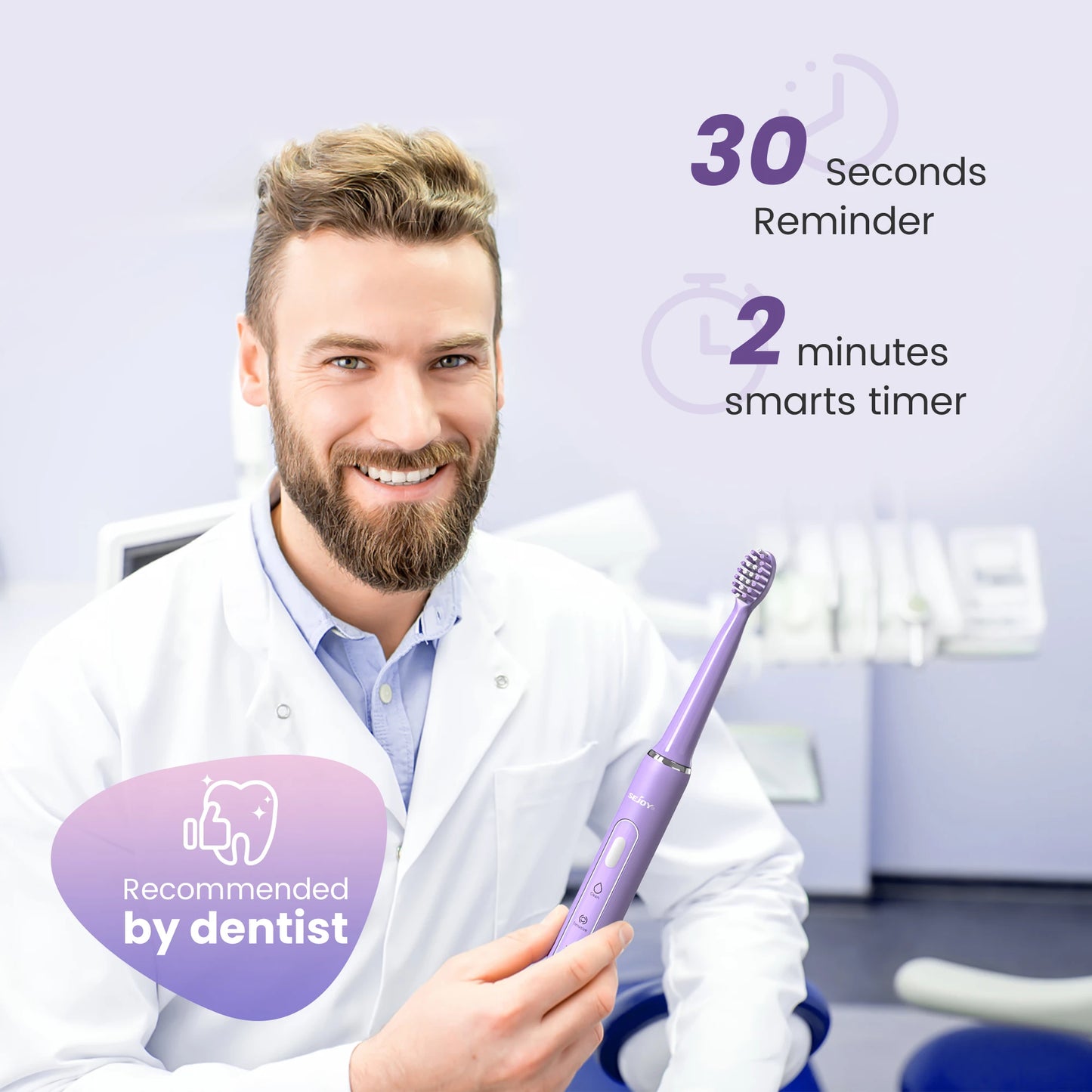 SEJOY Sonic Electric Toothbrush – Smart Rechargeable Toothbrush with 3 Modes, IPX7 Waterproof, for Deep Oral Cleaning
