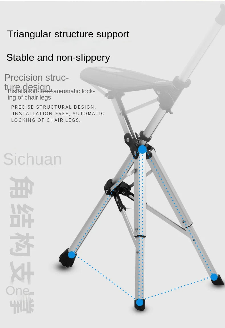 Foldable Walking Stick with Seat – Multi-Functional Non-Slip Crutch Chair for Elderly & Outdoor Use
