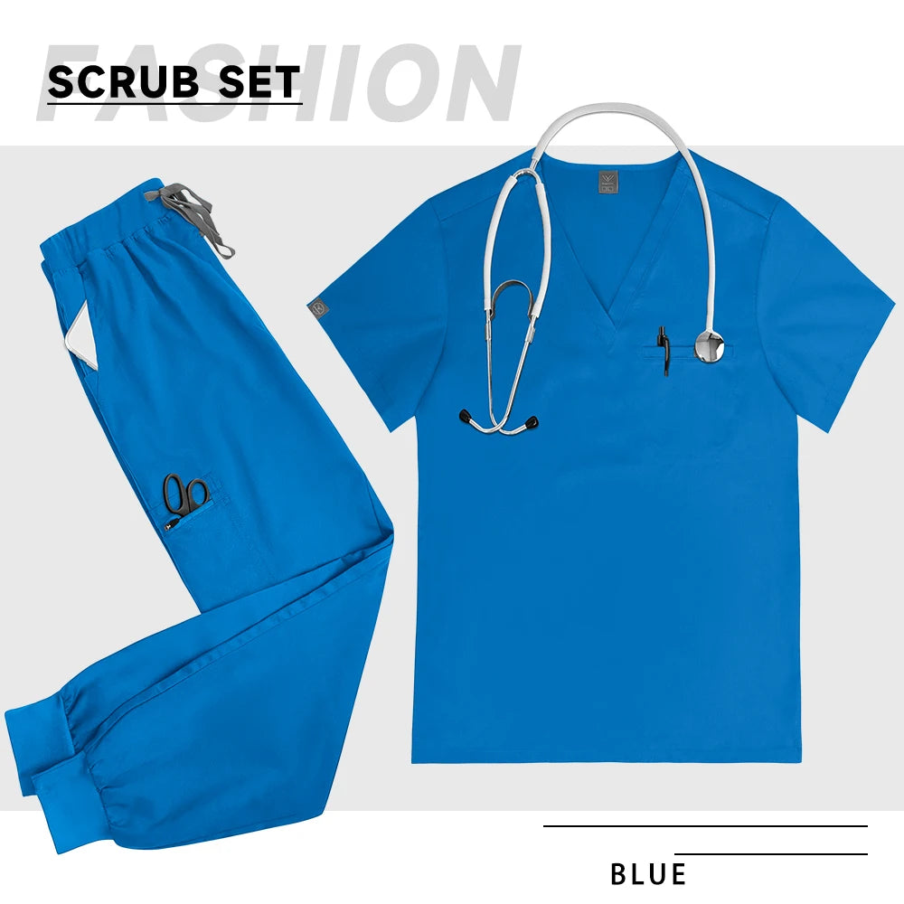 High-Quality V-Neck Medical Scrub Set with Pockets for Men & Women