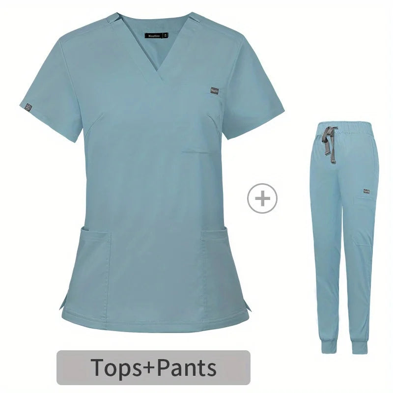 Women's V-Neck Medical Scrub Set – Short Sleeve Uniform for Nurses, Doctors, ICU, Veterinary & Beauty Staff