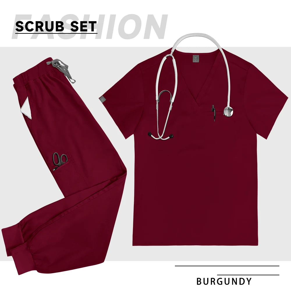 High-Quality V-Neck Medical Scrub Set with Pockets for Men & Women
