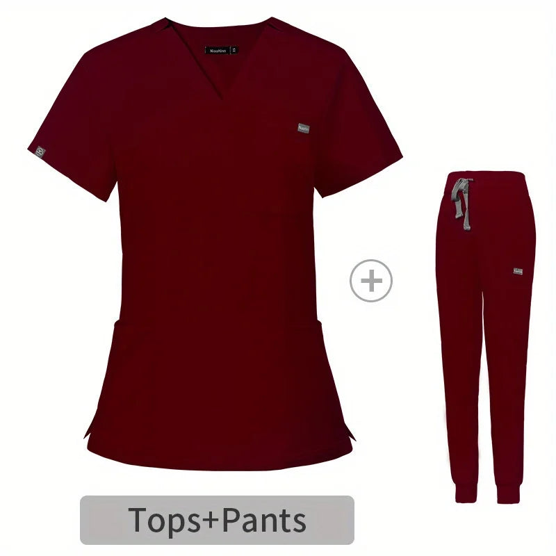 Women's V-Neck Medical Scrub Set – Short Sleeve Uniform for Nurses, Doctors, ICU, Veterinary & Beauty Staff