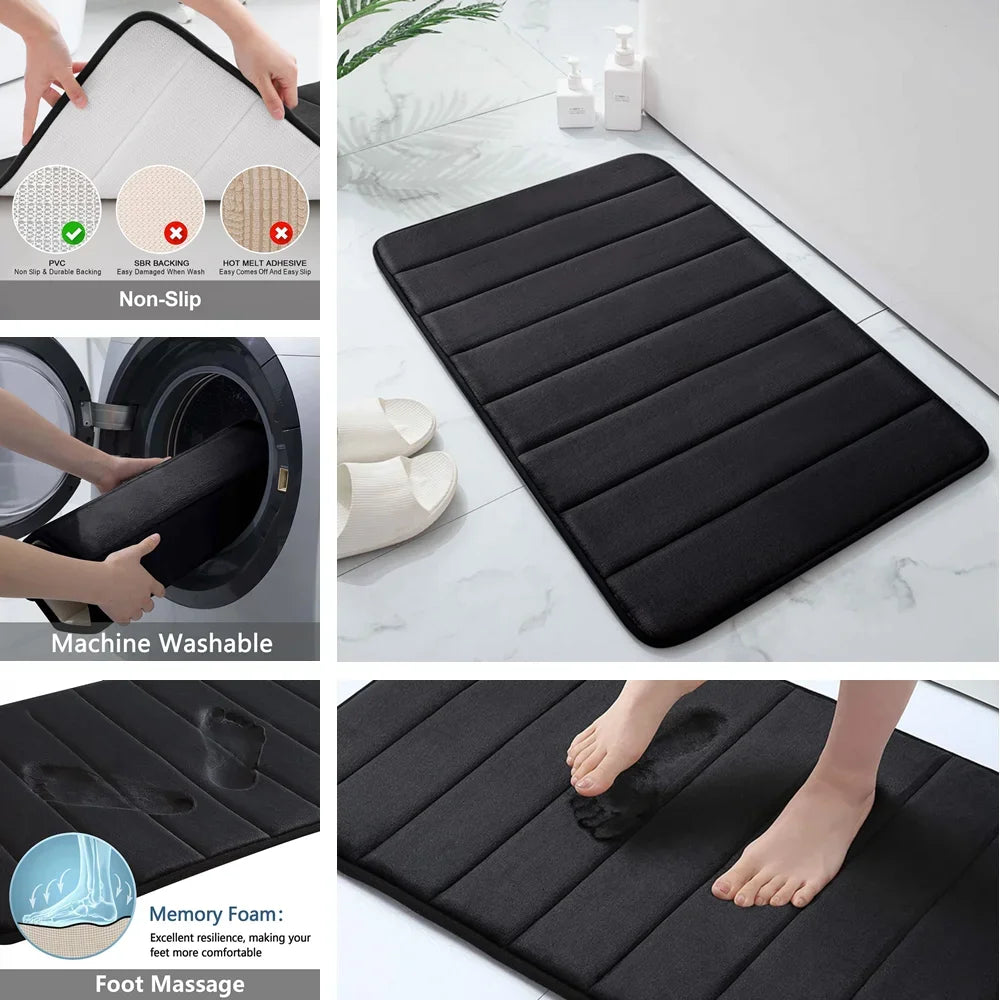 3-Piece Non-Slip Memory Foam Bath Mat Set – Soft, Quick-Dry Bathroom Rugs, Machine Washable