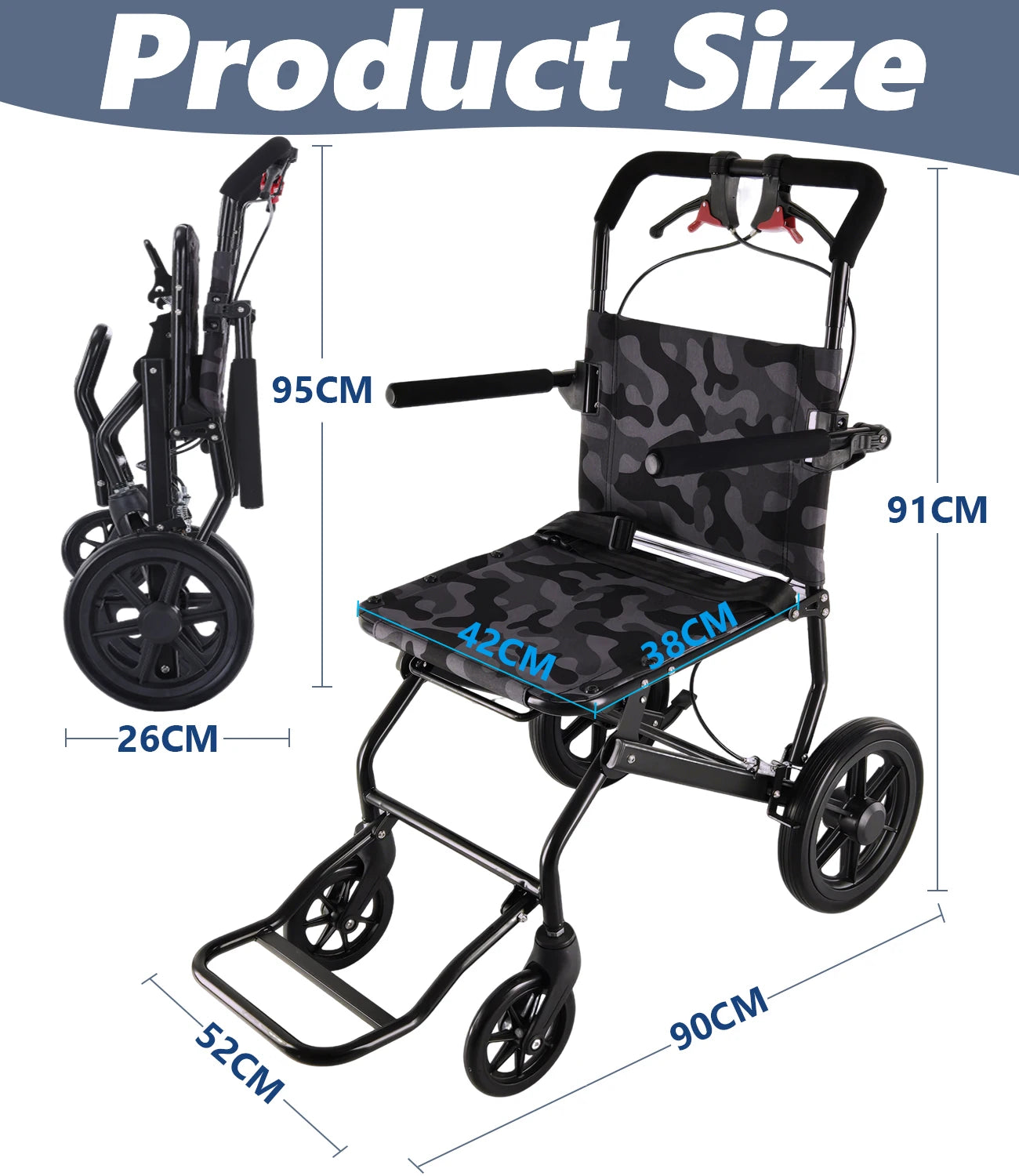 Lightweight Adult Push Wheelchair – Ultralight Aluminum Folding Transport Chair, Airline Approved, Safe & Stable