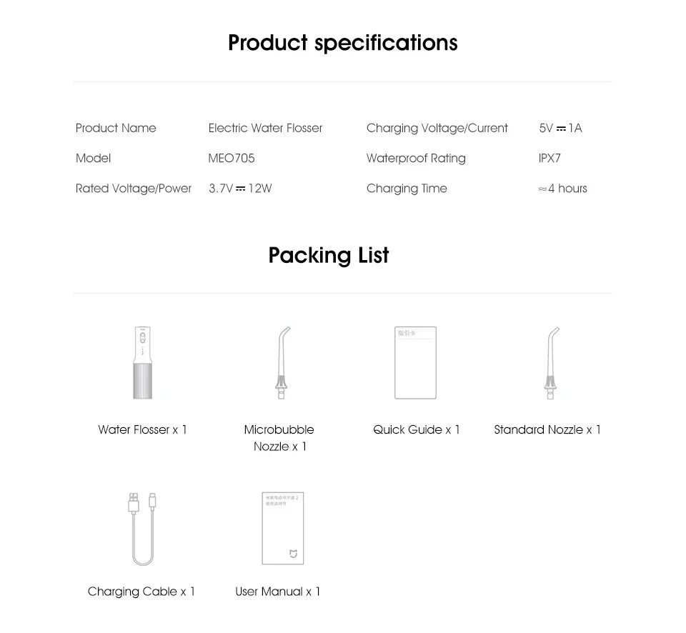 Xiaomi Mijia Portable Oral Irrigator 2 – USB Rechargeable Water Flosser (200 ml, 4 Modes, 4 Nozzles)