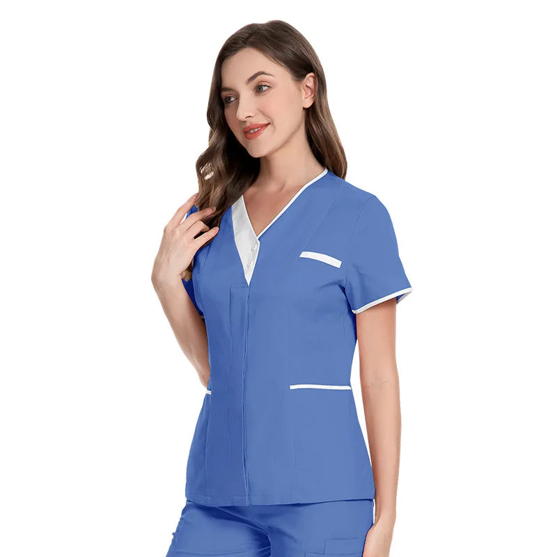 Cotton V-Neck Short Sleeve Surgical Gowns for Women – Clinic & Salon Uniforms