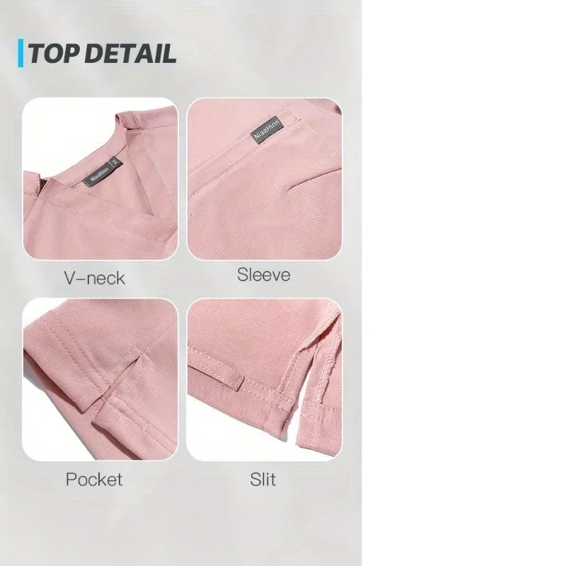 Women's V-Neck Medical Scrub Set – Short Sleeve Uniform for Nurses, Doctors, ICU, Veterinary & Beauty Staff