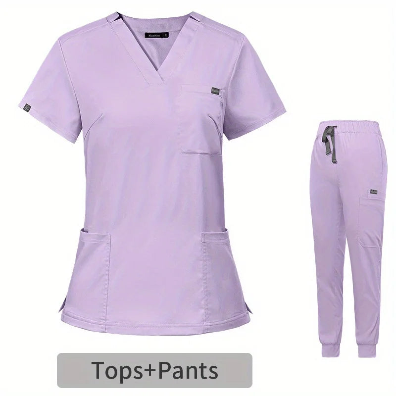 Women's V-Neck Medical Scrub Set – Short Sleeve Uniform for Nurses, Doctors, ICU, Veterinary & Beauty Staff