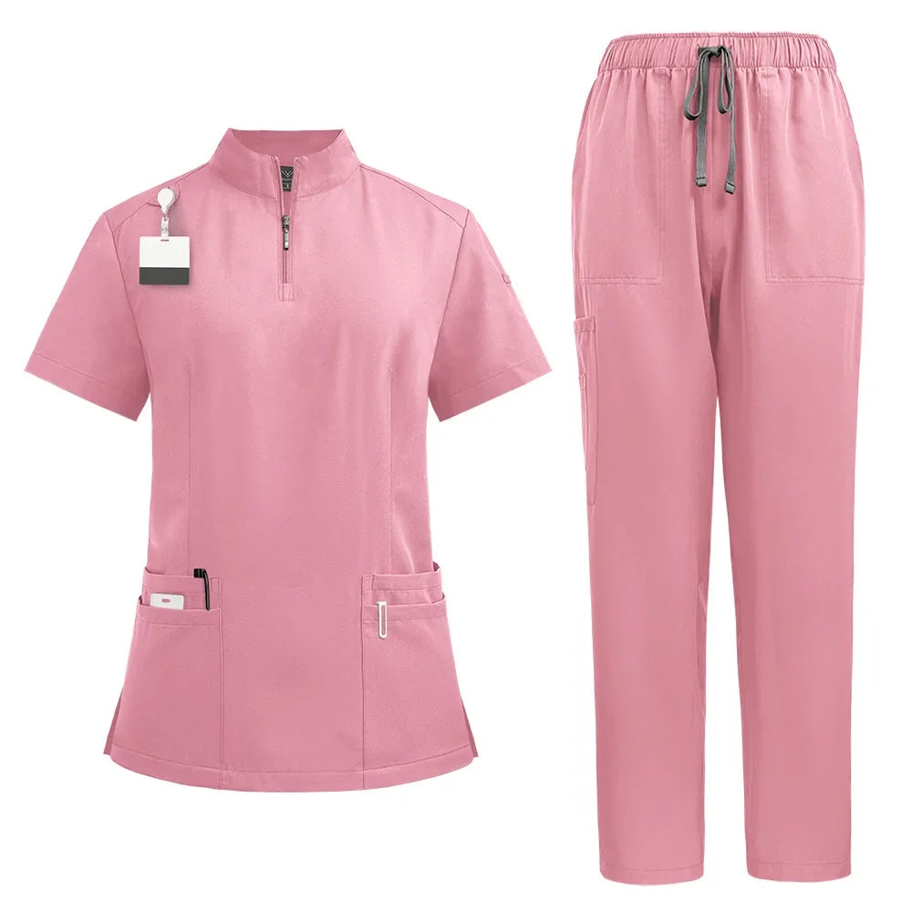 Unisex V-Neck Short Sleeve Medical Scrub Set for Hospital & Dental Work
