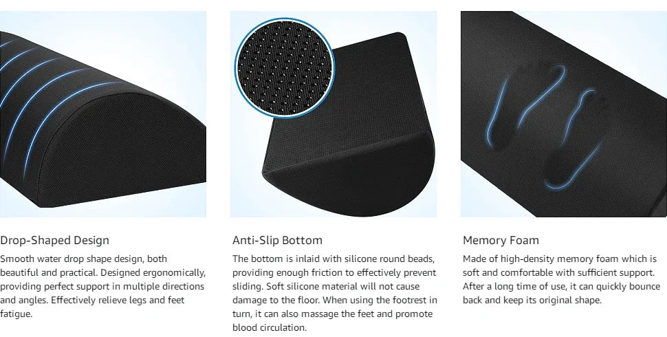 Ergonomic Memory Foam Foot Rest – Non-Slip Washable Under-Desk Foot Stool for Fatigue Relief