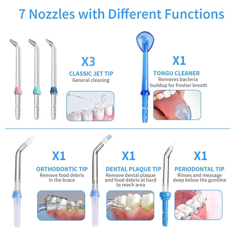 Oral Irrigator Water Flosser – Electric Teeth Cleaner with 7 Nozzles for Whitening, Dental Calculus & Braces Care