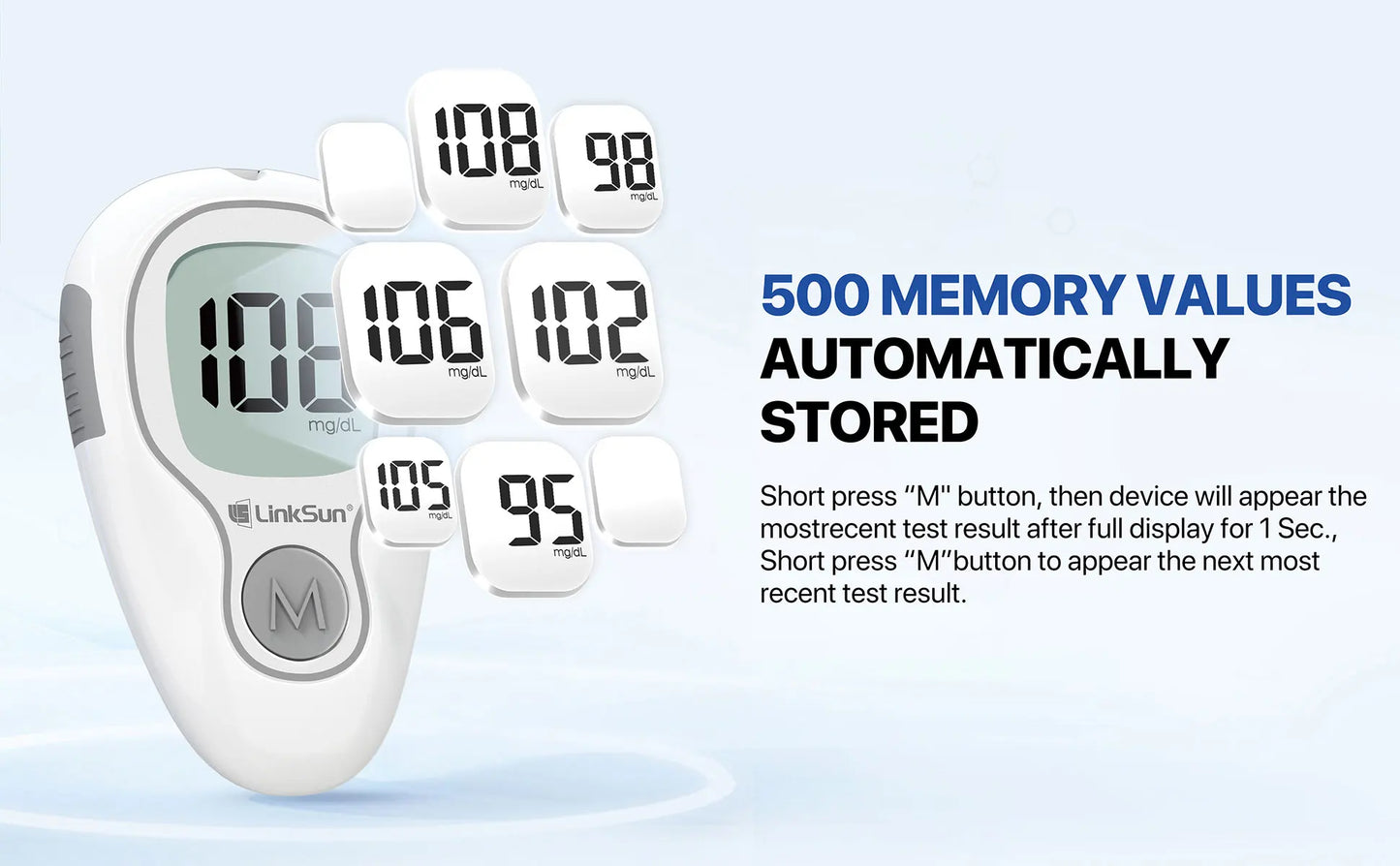 LinkSun G‑425‑3 Blood Glucose Meter Kit – No‑Coding, Large Display, Includes 10/50/100 Strips & Lancets