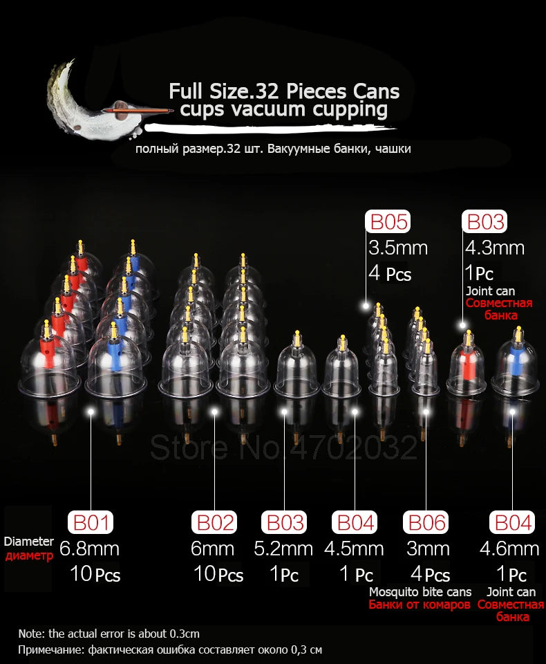 32pcs Massage Vacuum Cupping Therapy Set Thicker Magnetic Aspirating Cupping Cans Acupuncture Massage Suction Cup With Tube Jars