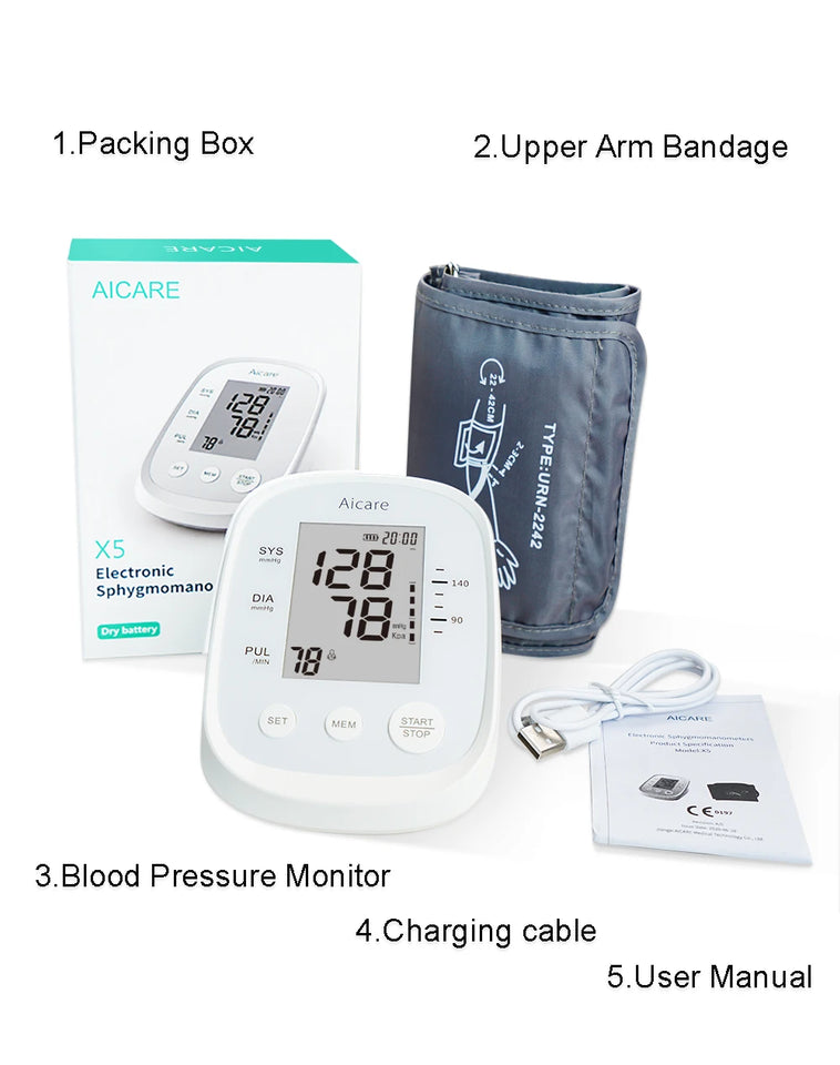 AICARE Automatic Upper Arm Blood Pressure Monitor – Digital BP Machine with Pulse Detection