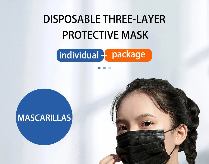 Disposable Black Face Masks – 3-Ply Anti-Dust Protective Masks for Adults (Individually Wrapped, 10–500pcs)