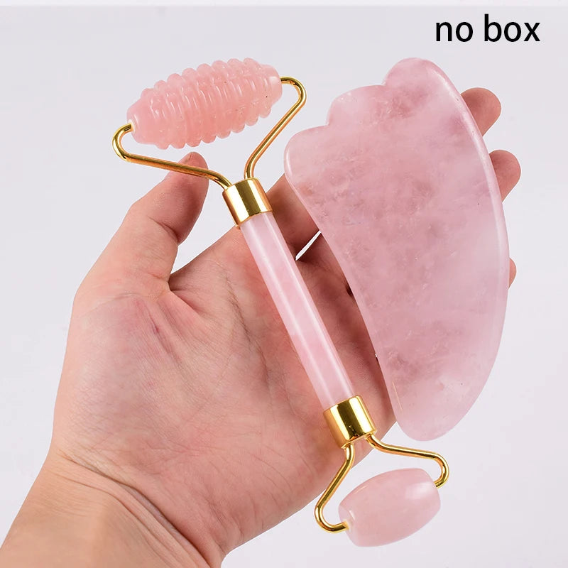 Rose Quartz Face Massage Roller & Gua Sha Tool – Natural Stone Skin Care Massager for Neck, Anti-Wrinkle & Slimming