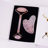 Rose Quartz Face Massage Roller & Gua Sha Tool – Natural Stone Skin Care Massager for Neck, Anti-Wrinkle & Slimming
