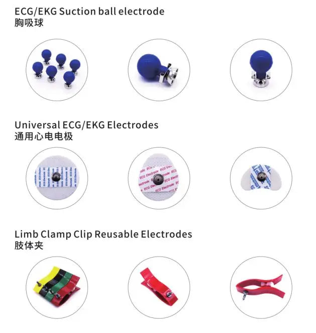 Full Set ECG Electrodes – Chest Suction Balls & Limb Clamp Clips, Dual/Multi-Function EKG Electrodes for Adult ECG Machines