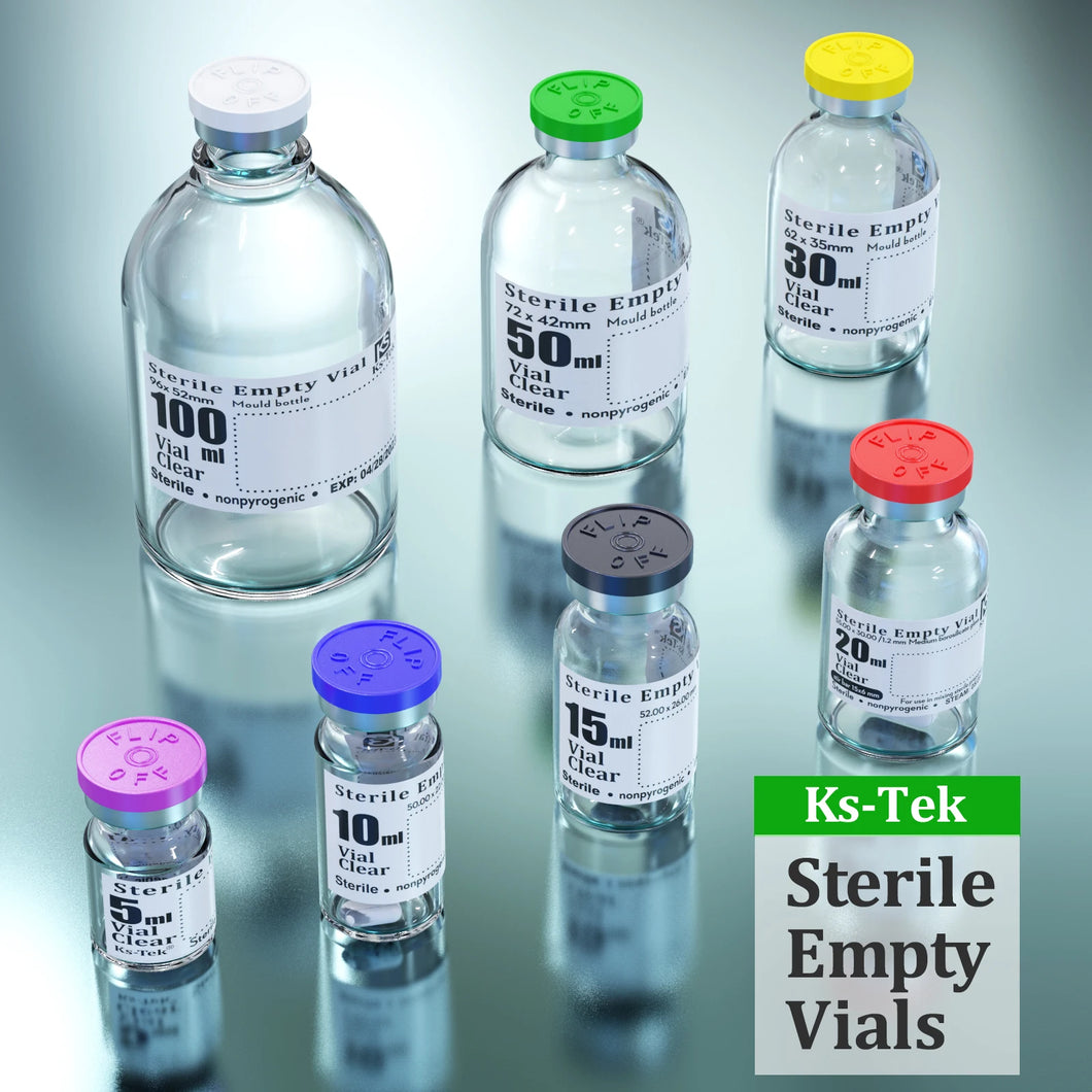 KS-TEK Sterile Empty Vials with Flip-Off Aluminum Cap & Self-Healing Injection Port – Sterile Pack
