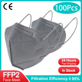FFP2/KN95 Black Face Masks – 5-Layer Protective Respirator for Adults (10–200pcs, CE Certified)