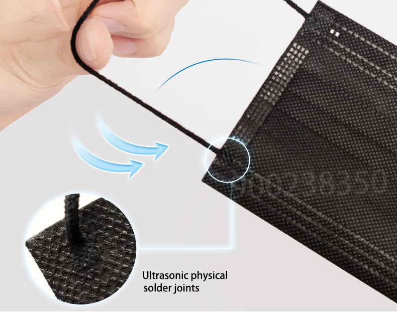 Disposable Black Face Masks – 3-Ply Anti-Dust Protective Masks for Adults (Individually Wrapped, 10–500pcs)
