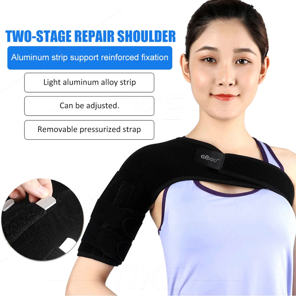 TIKE Adjustable Single Shoulder Support Brace – Black Stability Strap with Pads for Recovery & Injury Protection