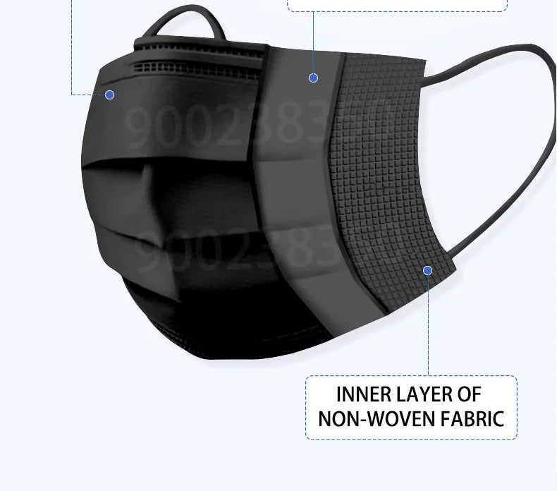 Disposable Black Face Masks – 3-Ply Anti-Dust Protective Masks for Adults (Individually Wrapped, 10–500pcs)