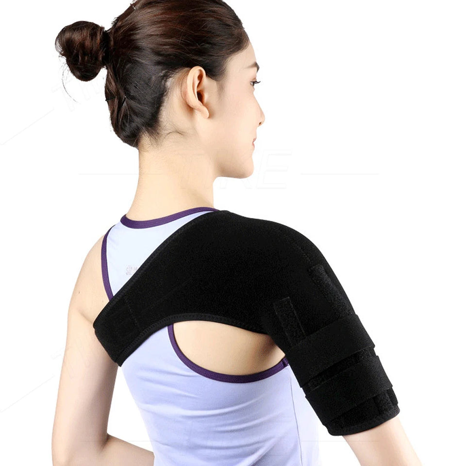 TIKE Adjustable Single Shoulder Support Brace – Black Stability Strap with Pads for Recovery & Injury Protection